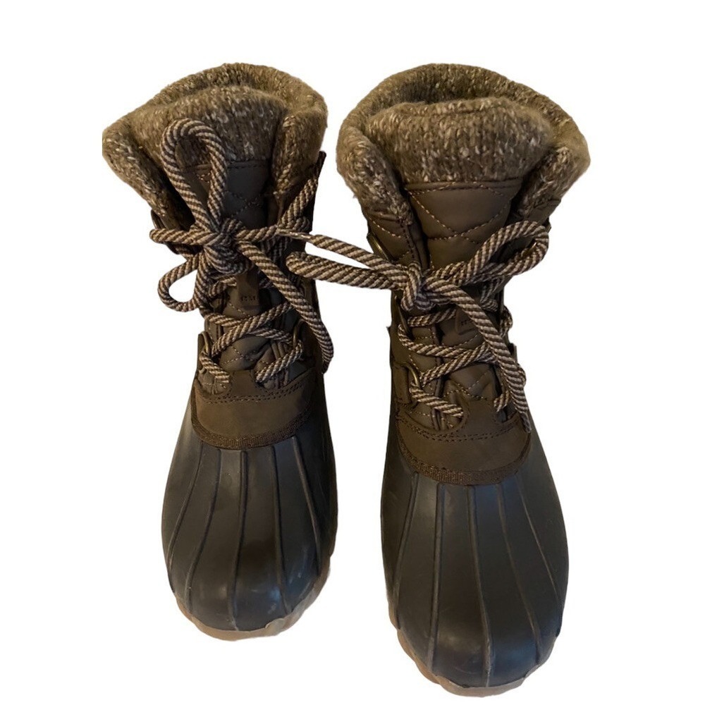 Baretraps Womens Quilted Duck Boots Brown Lace Up Winter Rain Gorpcore Size 7
